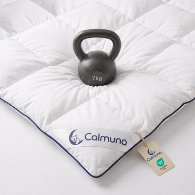 Calmuna Embrace Gewichtsdecke mit 7-kg-Kettlebell als Gewichtsvergleich 